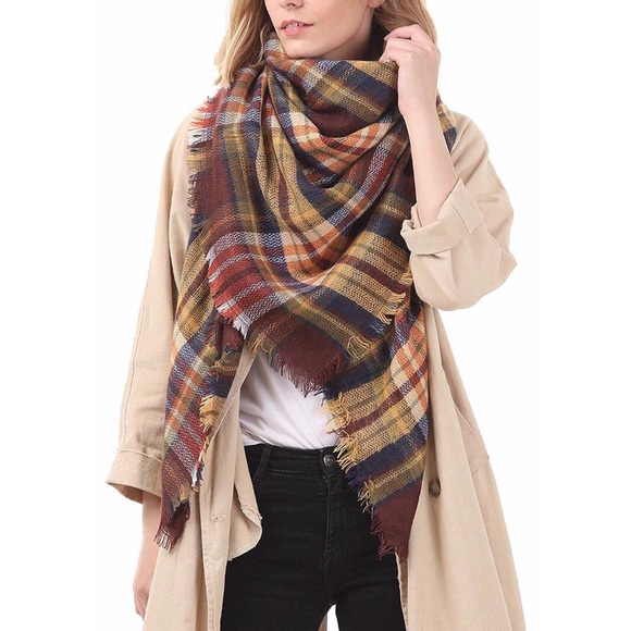 Accessories - Classic Plaid Blanket Oversized Cozy Scarf